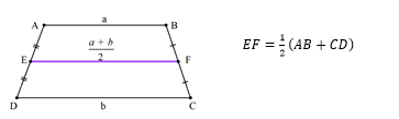 در شکل مقابل نقاط E و F وسطهای دو ضلع ذوزنقه اند، داریم: